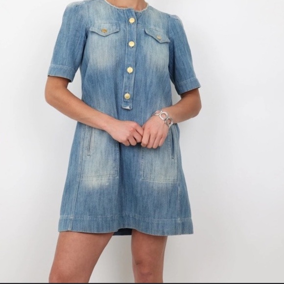 Isabel Marant Etoile Oriane Denim Mini Dress Blue Size 34 Short Sleeve Shift - Picture 1 of 9
